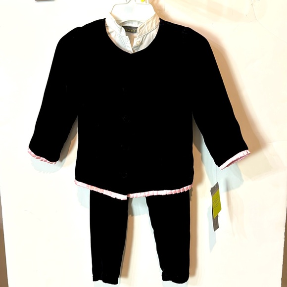 3 Pc Black Velvet W/ Pink Trim Holiday Outfit Kenneth Cole Reaction New $78 Tags - Picture 2 of 9